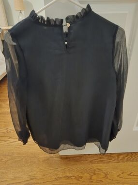 Sheer Ruffle-Neck Long-Sleeve Top - Dark Green